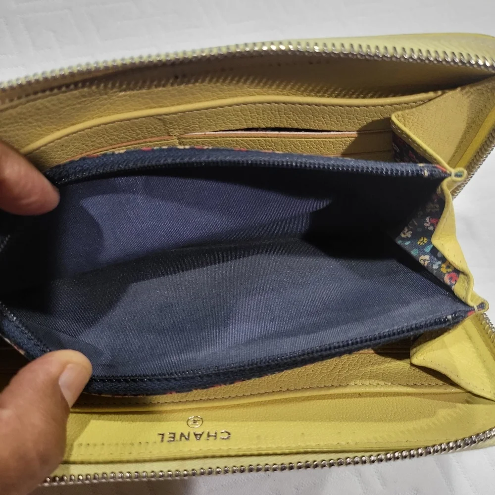Chanel 25th Anniversary Yellow Goatskin Long Wallet Lucky Clover Logo